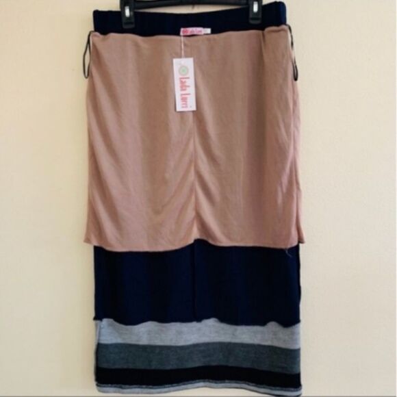 Lada Lucci womens plus 3x midi skirt navy stripe accent color block wool blend - Picture 6 of 8